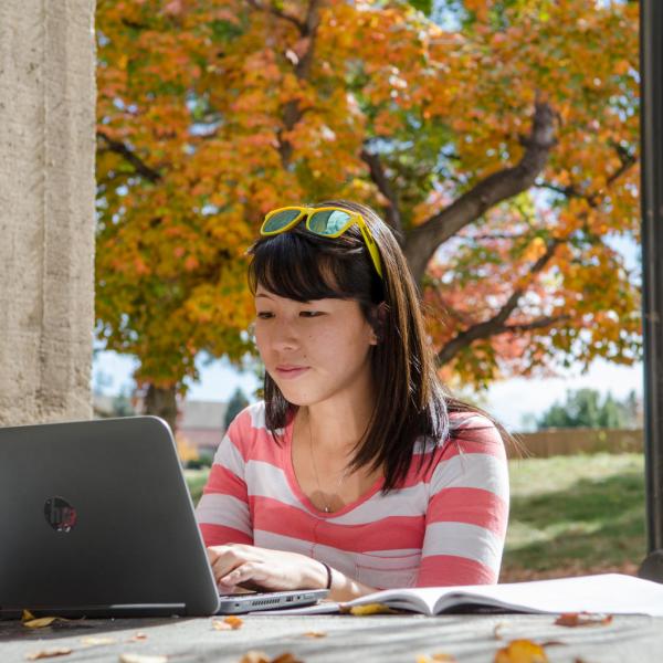 girl at table with laptop