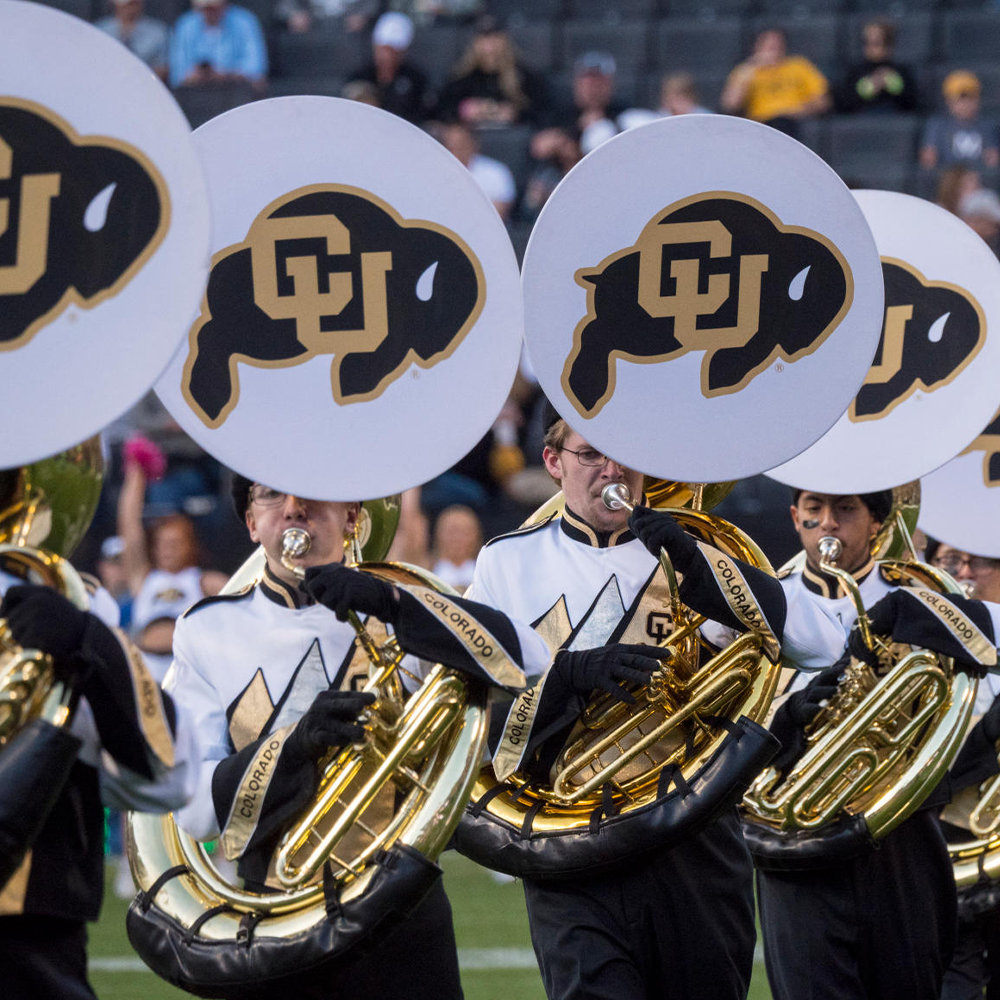 Buffs band playing at a CU Boulder football tailgate