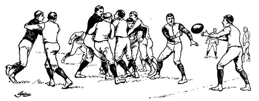 Drawing of men playing football