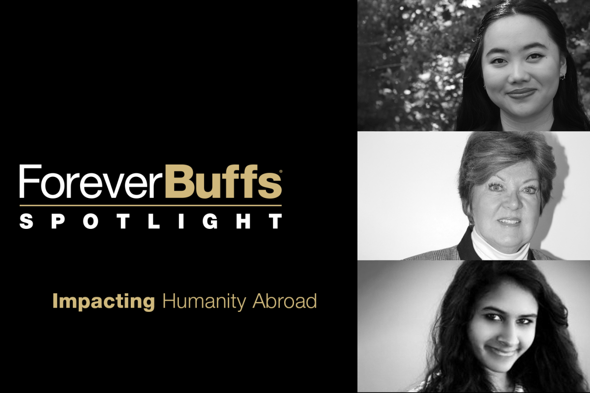 Impacting Humanity Abroad panelists: Toni Christiansen, Maithreyi Gopalakrishnan, and Maggie Grout