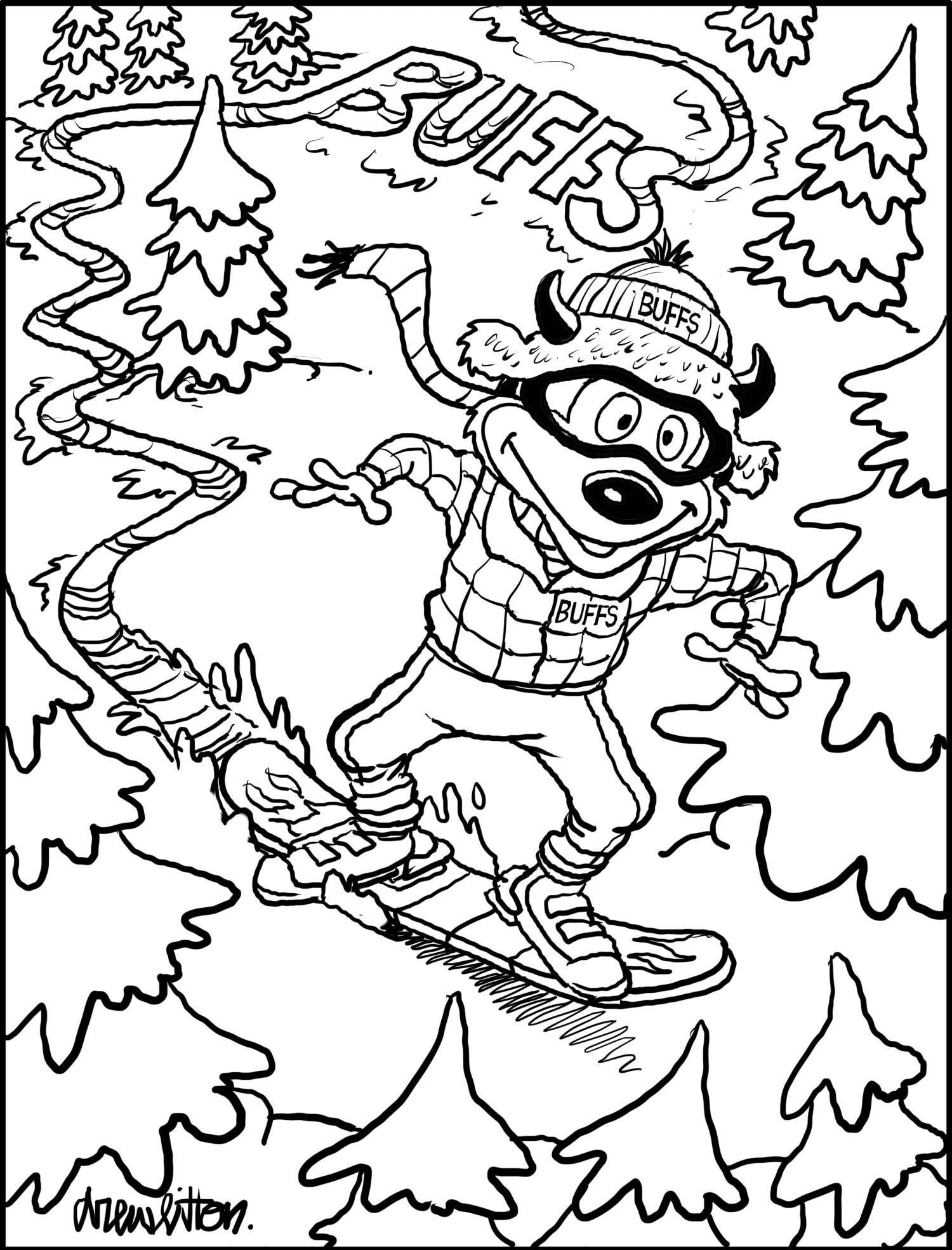 Chip Snowboarding coloring page