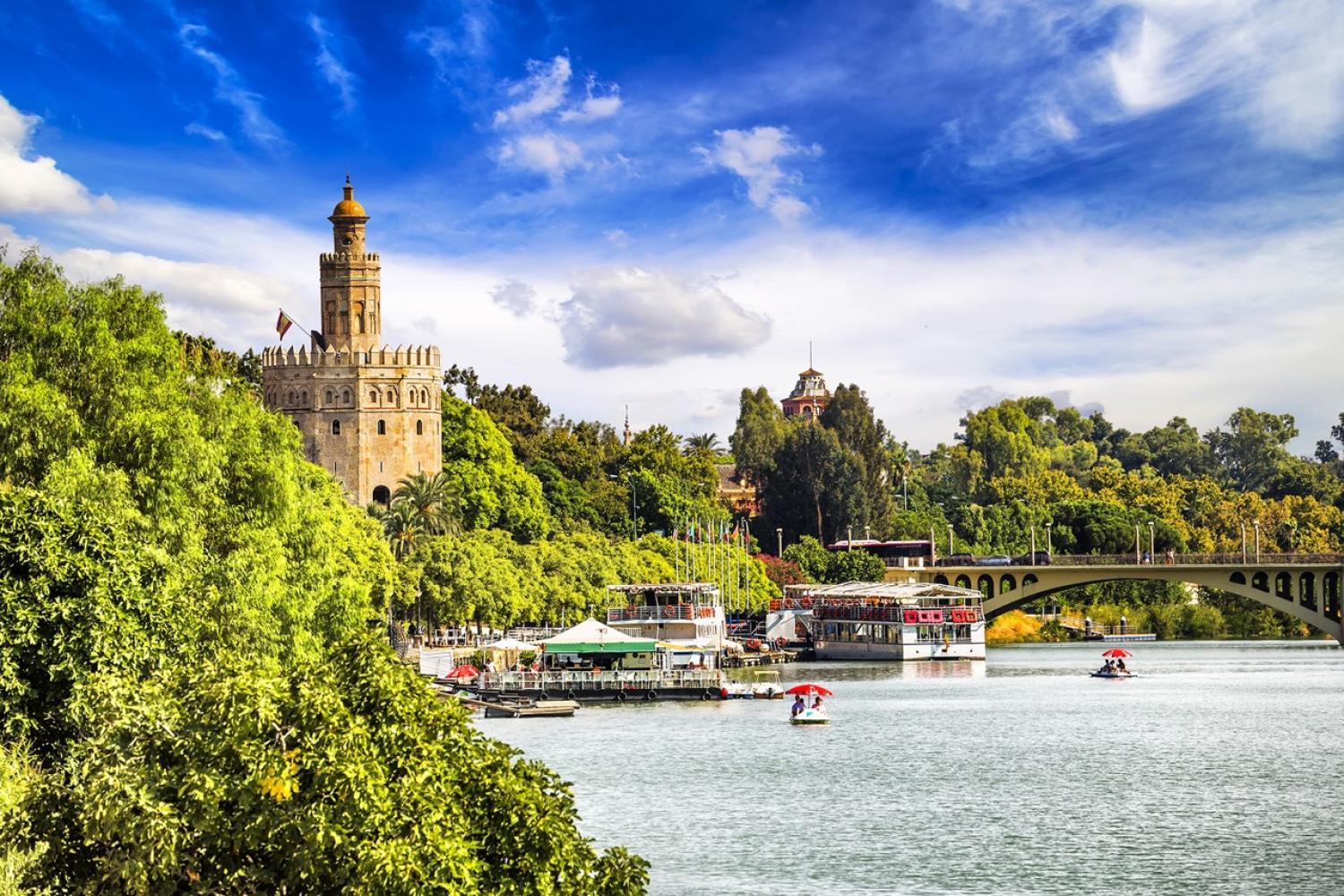 Golden tower (Torre del Oro) along the Guadalquivir river, Seville (Andalusia), Spain.