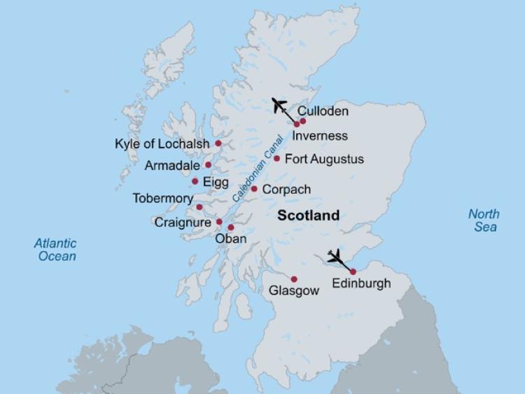 Map of Scottish Highlands and Caledonian Canal trip