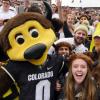 Chip with fans at a football game