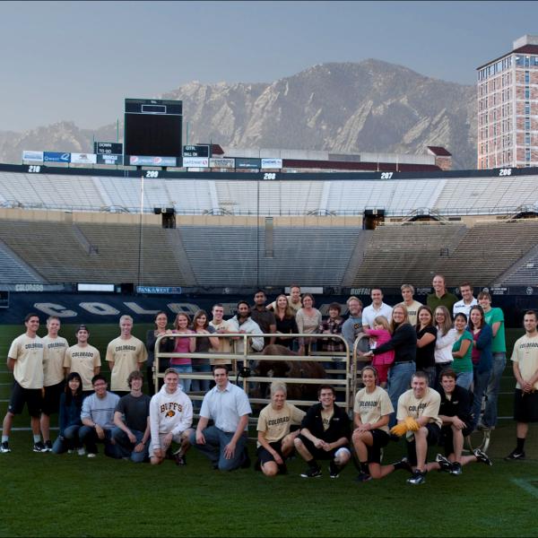 Anseth Group posing with Ralphie the Buffalo