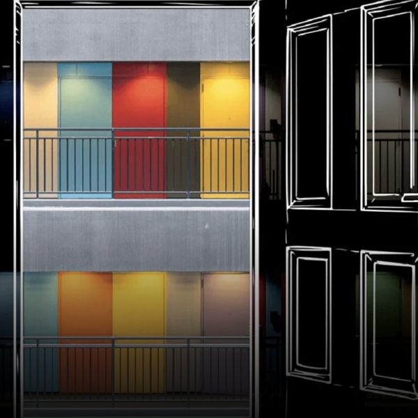 Open door leading to color doors