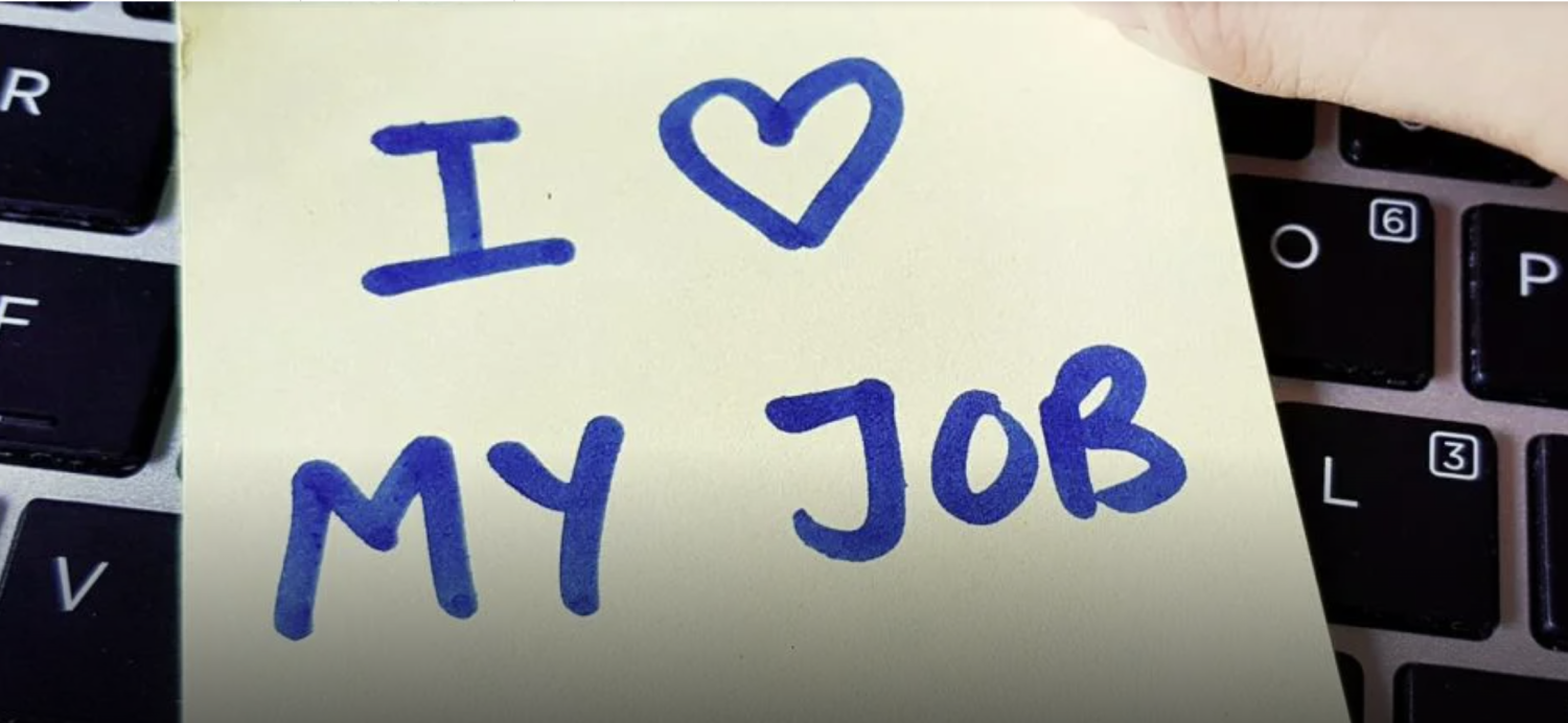 I love my job sticky note on keyboard