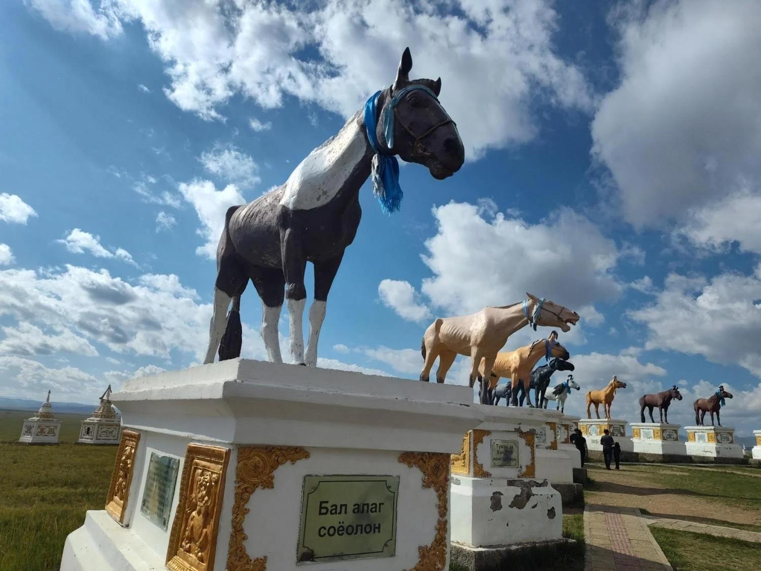 A monument to famous racehorses at Arvaikheer, Mongolia