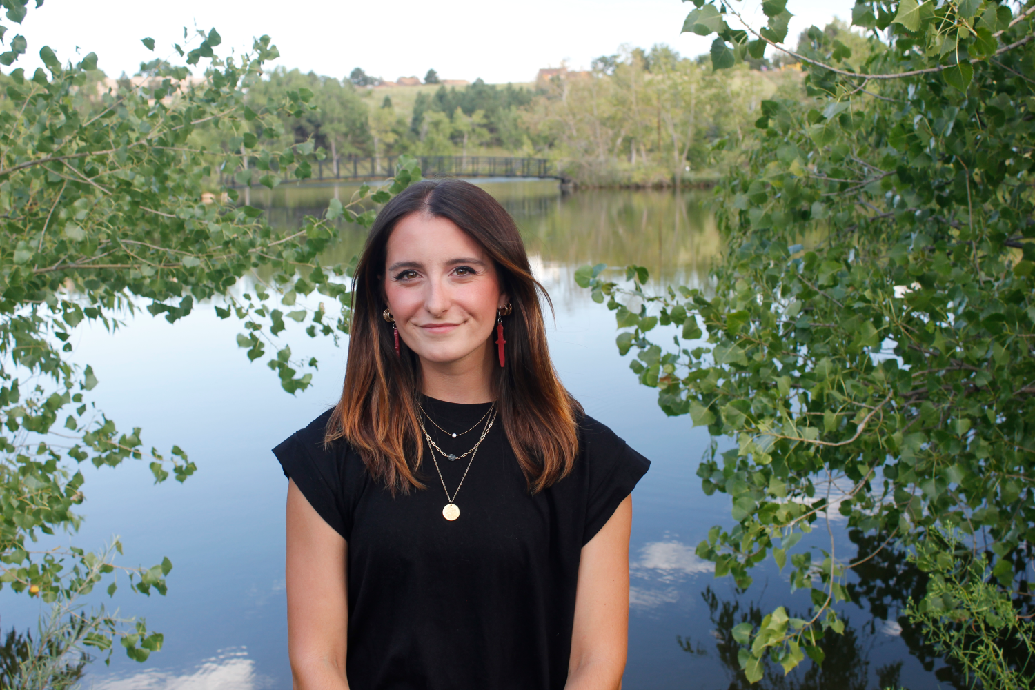 Annabelle Lewis in front of a pond