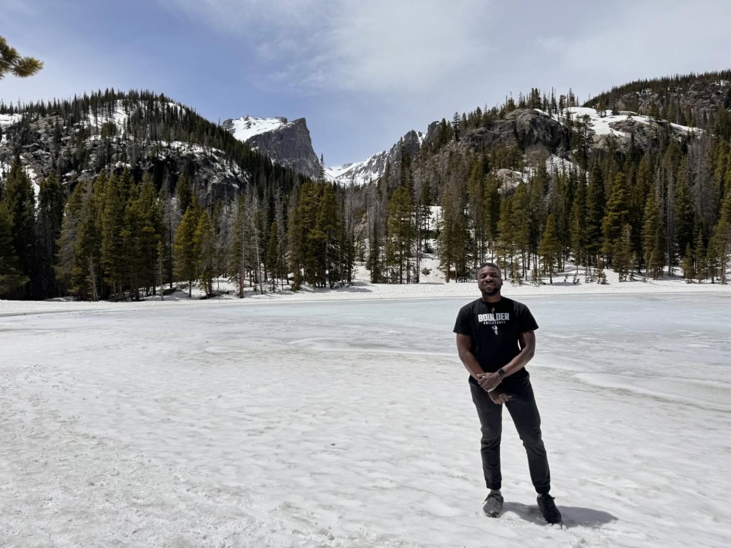 Olumide Ojediran in the snow in CO