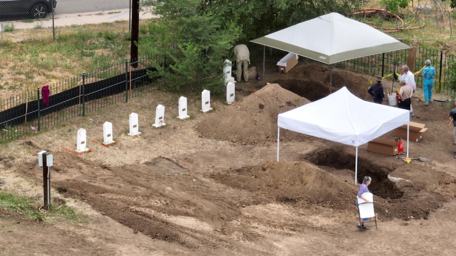 An aerial photo shows the exhumation of the Sisters of Loretto buried in Loretto Heights.