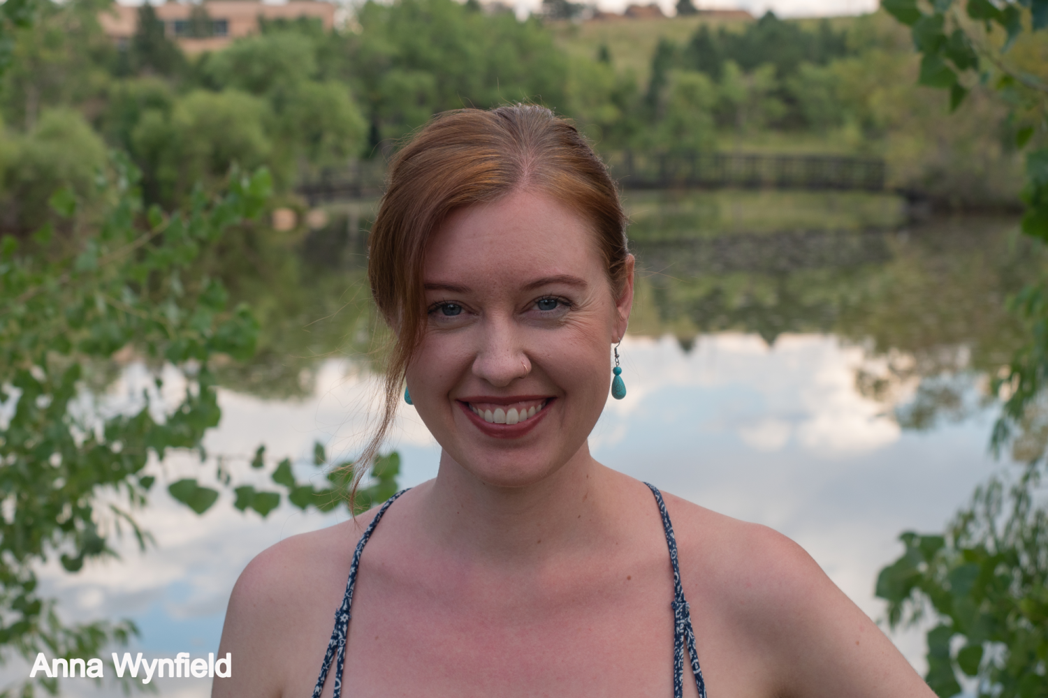 Anna if front of the pond