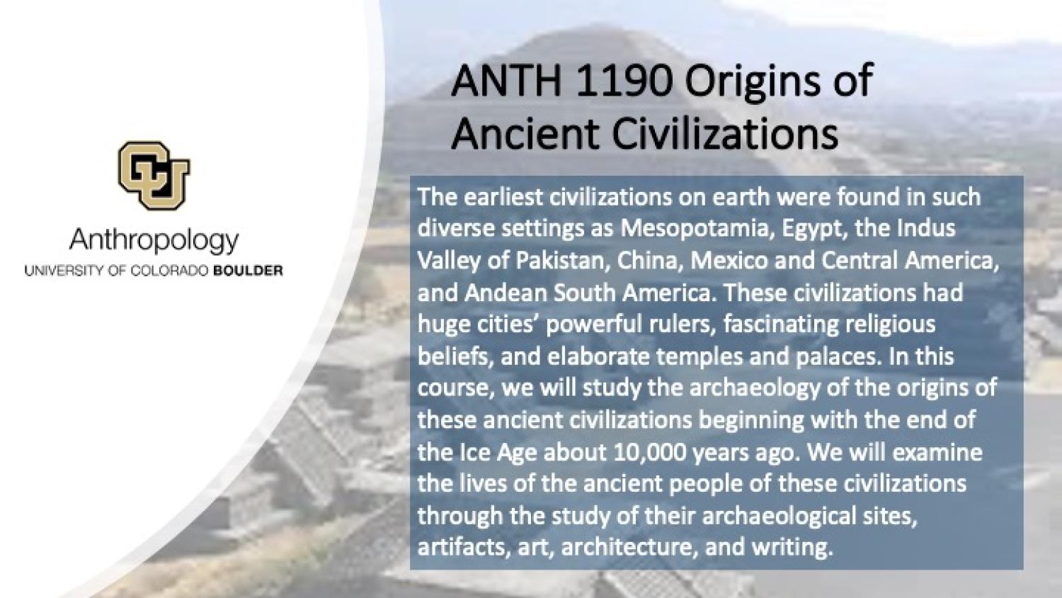 ANTH 4470 Collections Research Slide featuring pyramids in the background