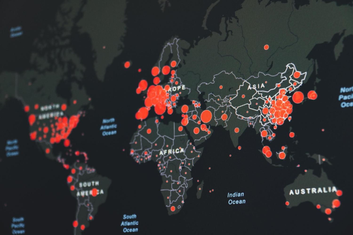 Digital map of COVID-19 spikes around the world.