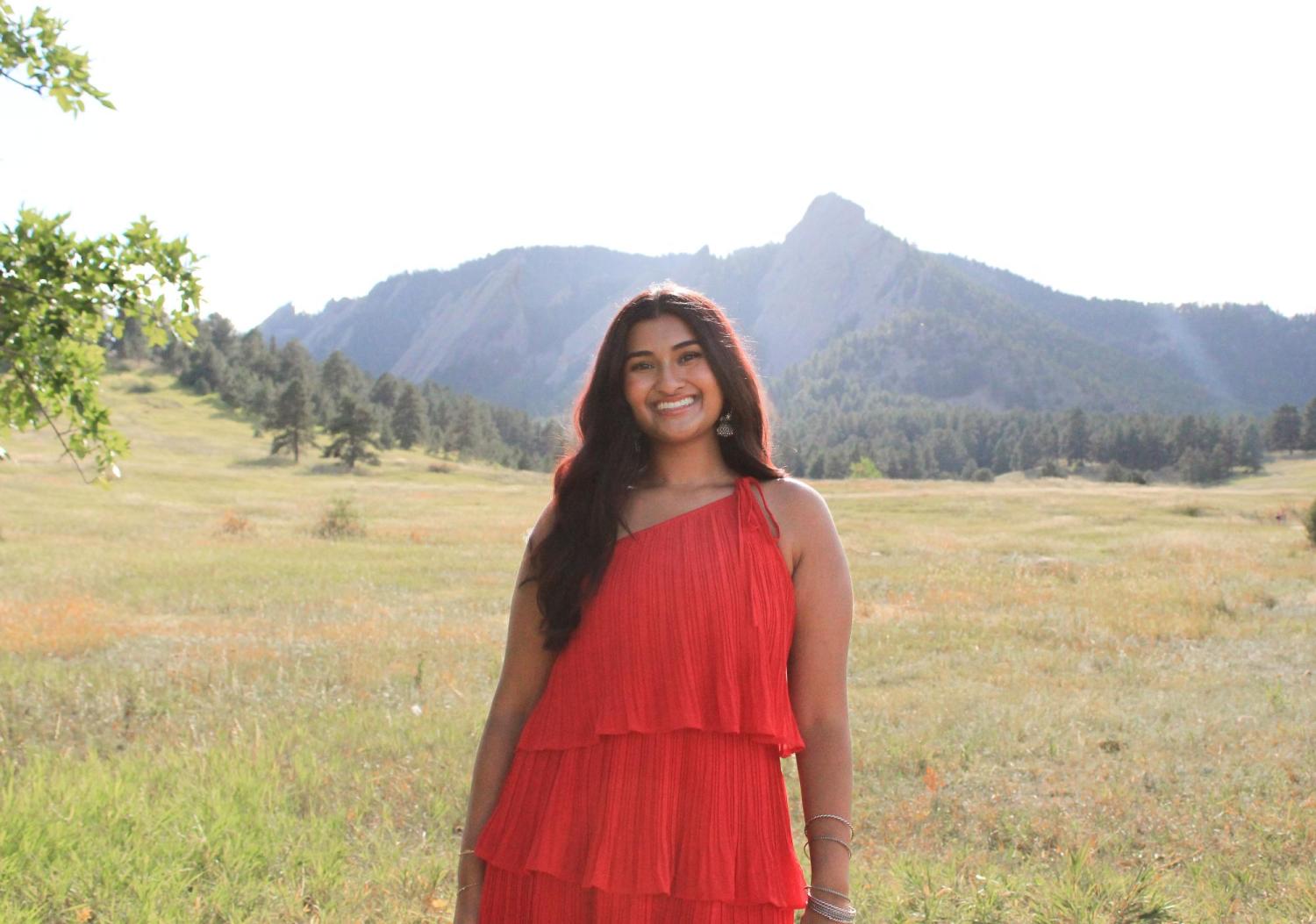 Sanjana in front of the Flatirons