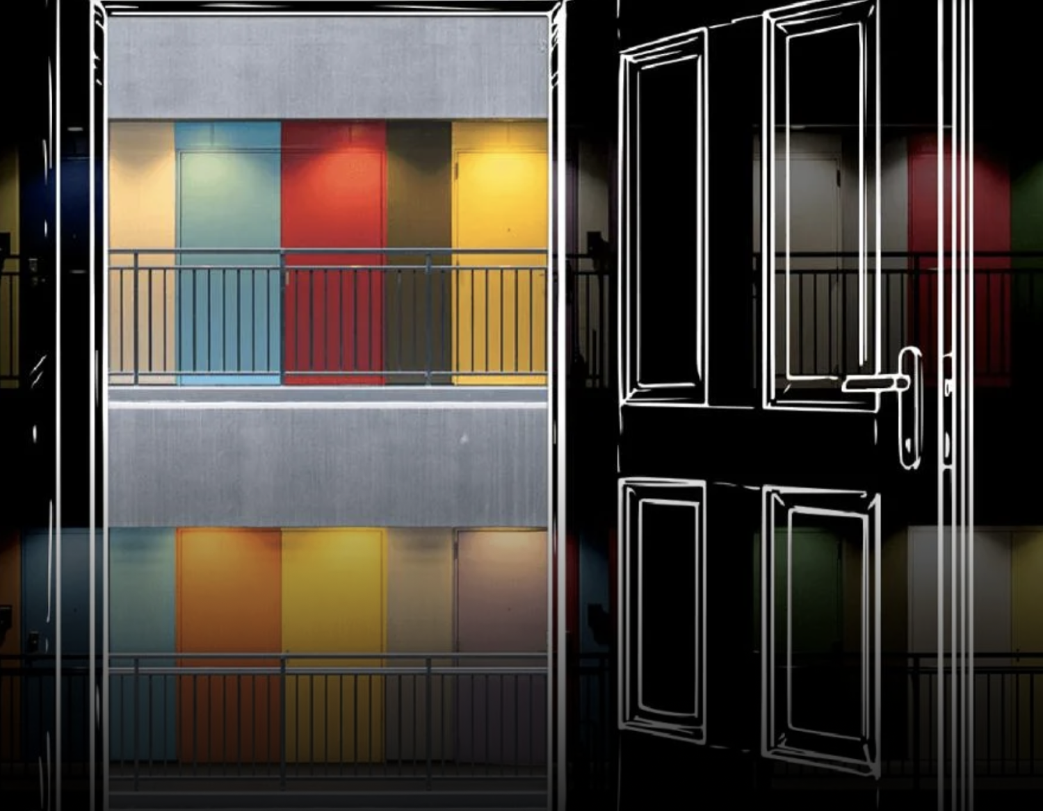 Open door leading to color doors