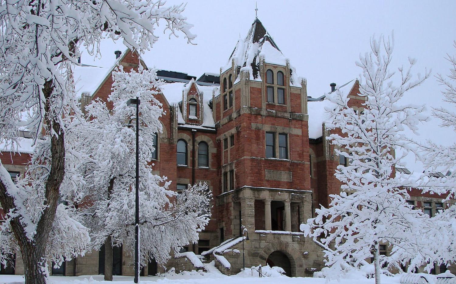 Hale Science Building covered in snow