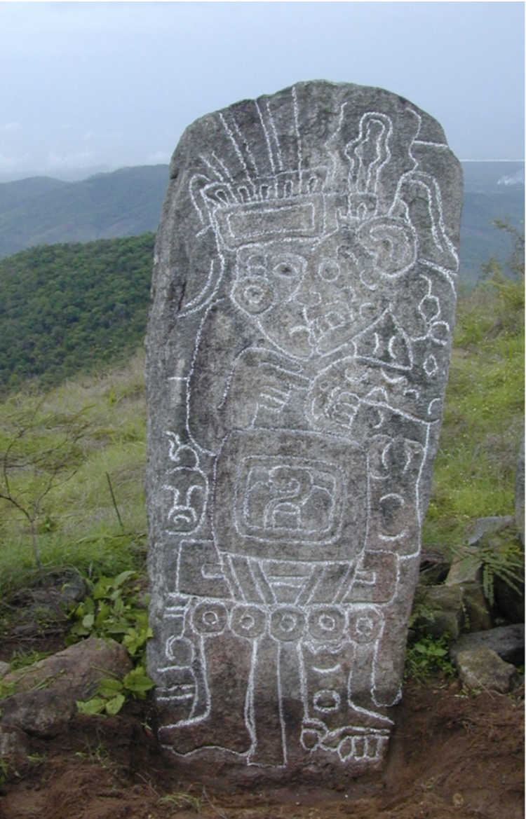 Prehispanic carved stone monument from the coast of Oaxaca, Mexico, depicting the merging of human and jaguar.