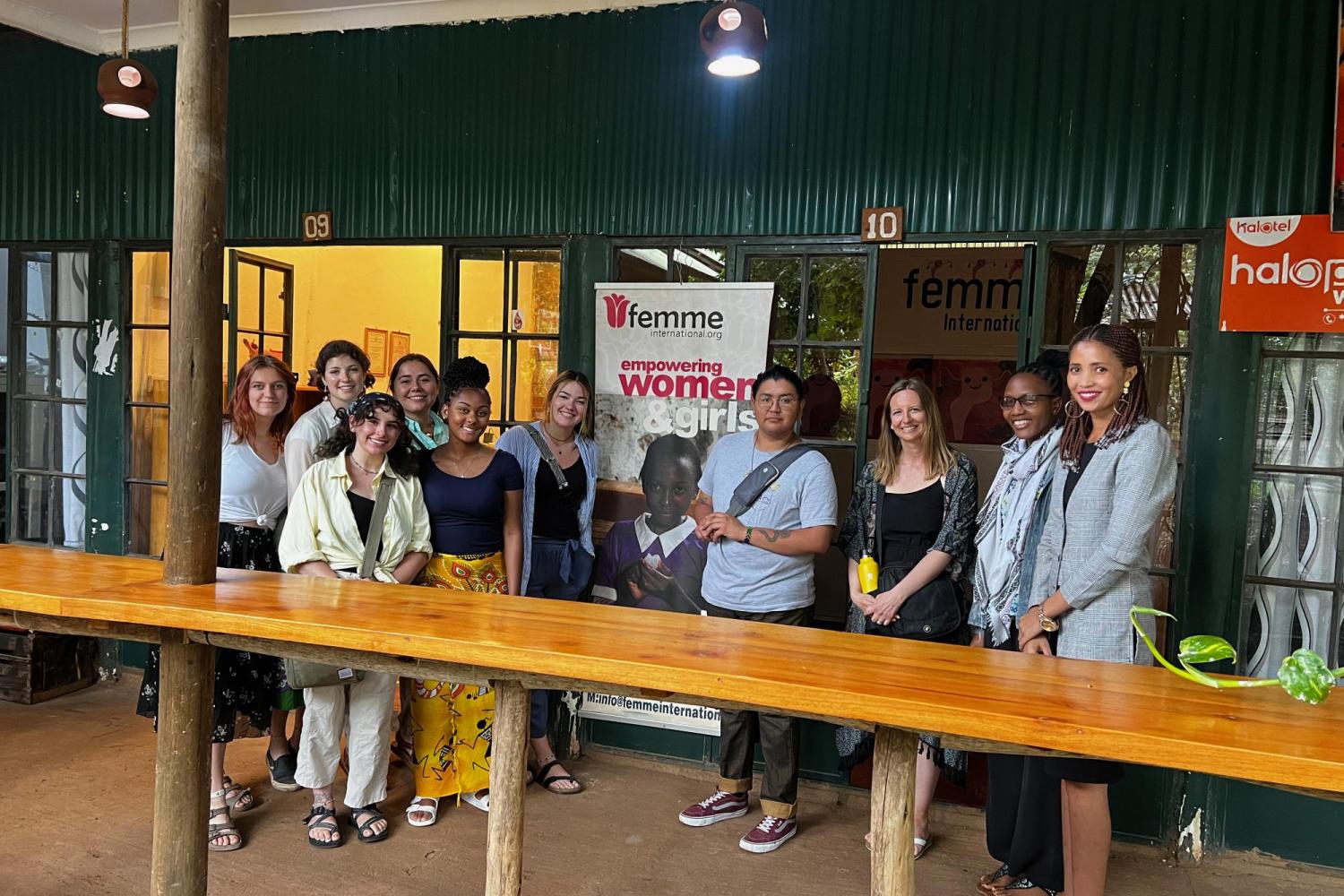 Marnie, students and locals in front of Femme International