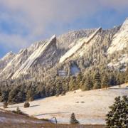 Boulder Flatirons covered in snow