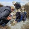 Archaeologists investigate an ancient horse jawbone melting from mountain ice in western Mongolia.