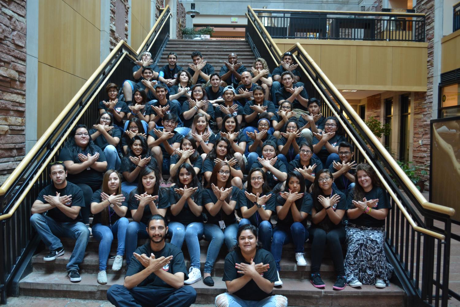Aquetza students on staircase at UMC at CU Boulder