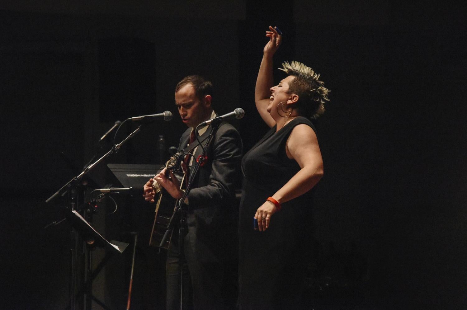 Jeremiah Lockwood and Jewlia Eisenberg performing on stage