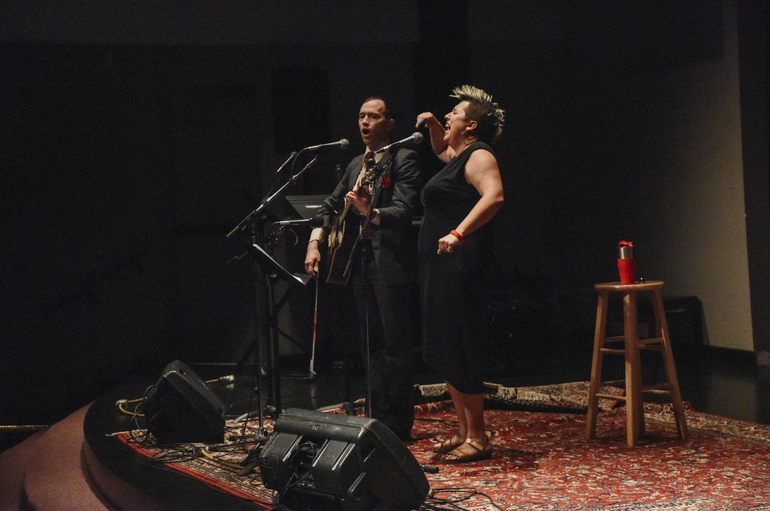 Jeremiah Lockwood and Jewlia Eisenberg performing on stage