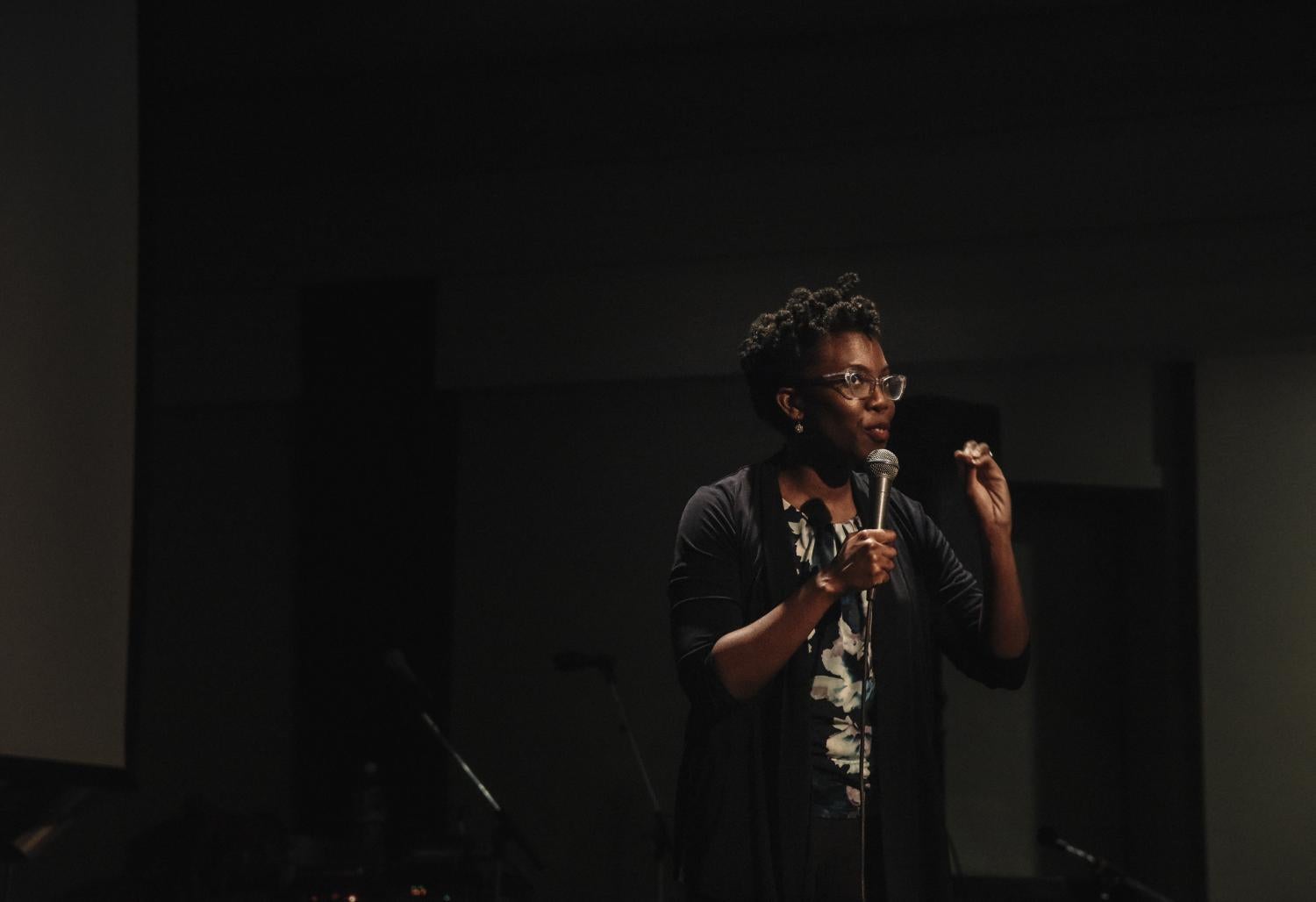 Amma Y. Ghartey-Tagoe Kootin delivering a talk on stage