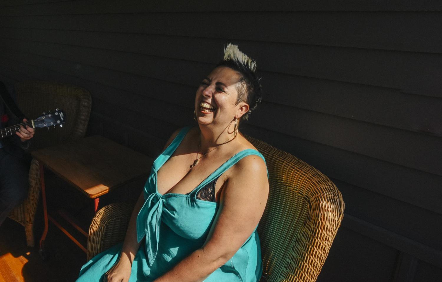 Jewlia Eisenberg on Chautauqua porch