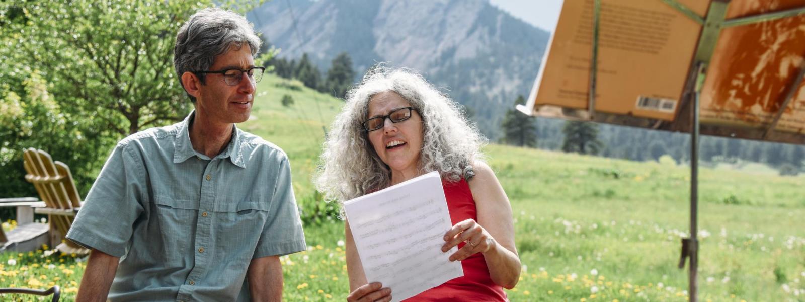 Alicia Svigals and Yonatan Malin at Chautauqua reading music