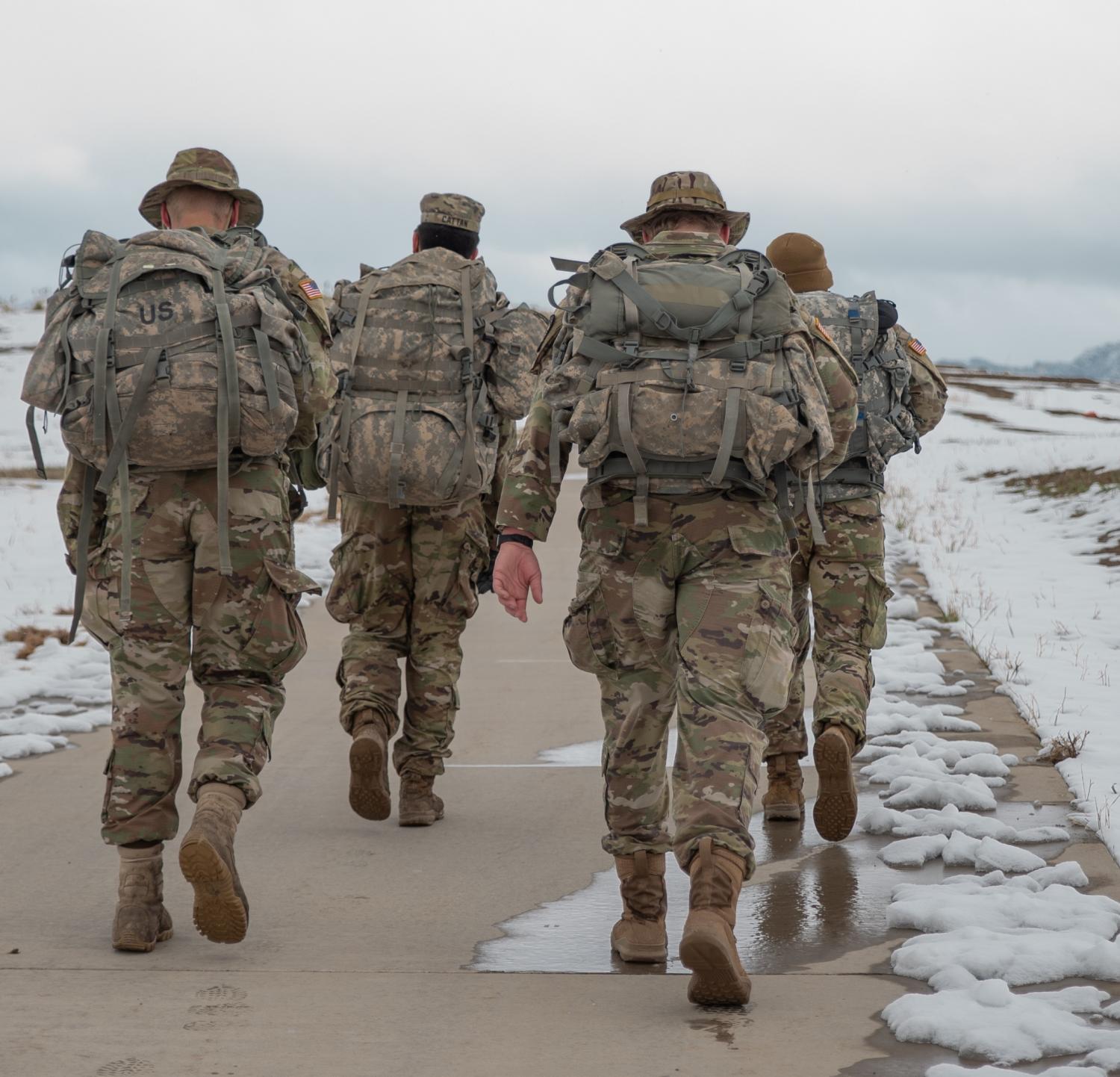 Army ROTC Cadets brave the cold weather to participate in the local Bataan event. Photo courtesy of Cadet Arianna Decker and Cadet Madison Noyes.
