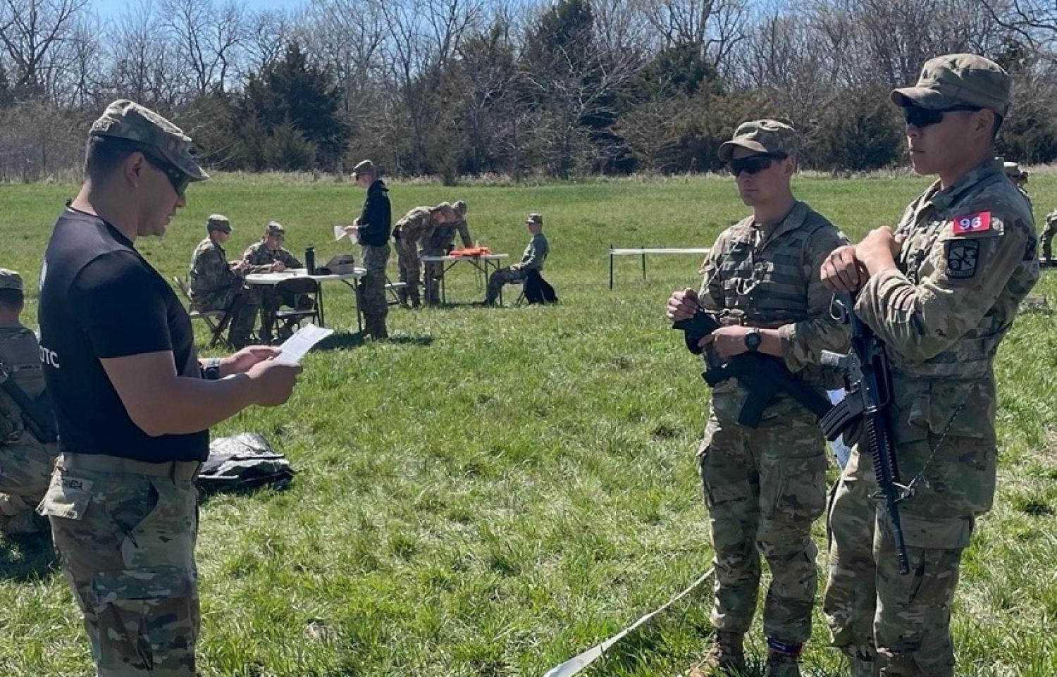 Cadets Brian Sheets and Isaac Mun being tested during the event. Photo courtesy of Captain Nathan Illies.
