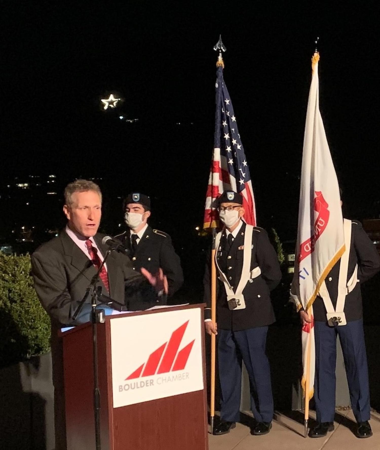 Boulder Chamber Director speech at Star Lighting Ceremony. Photo courtesy of Rex Laceby.