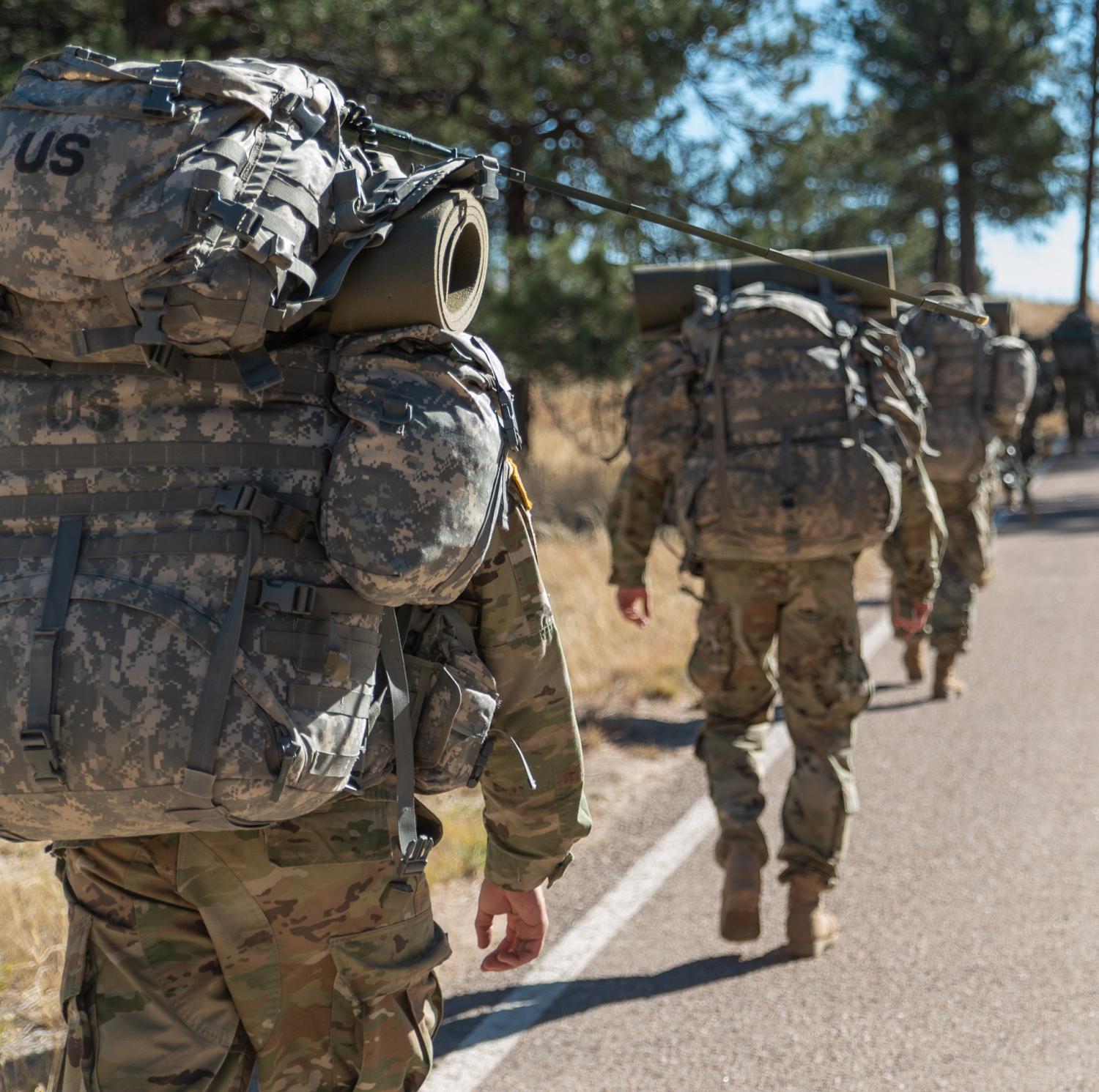 Cadets from the Golden Buffalo Battalion move their equipment to conduct their Patrol Base operations. Photo courtesy of Cadet Arianna Decker.