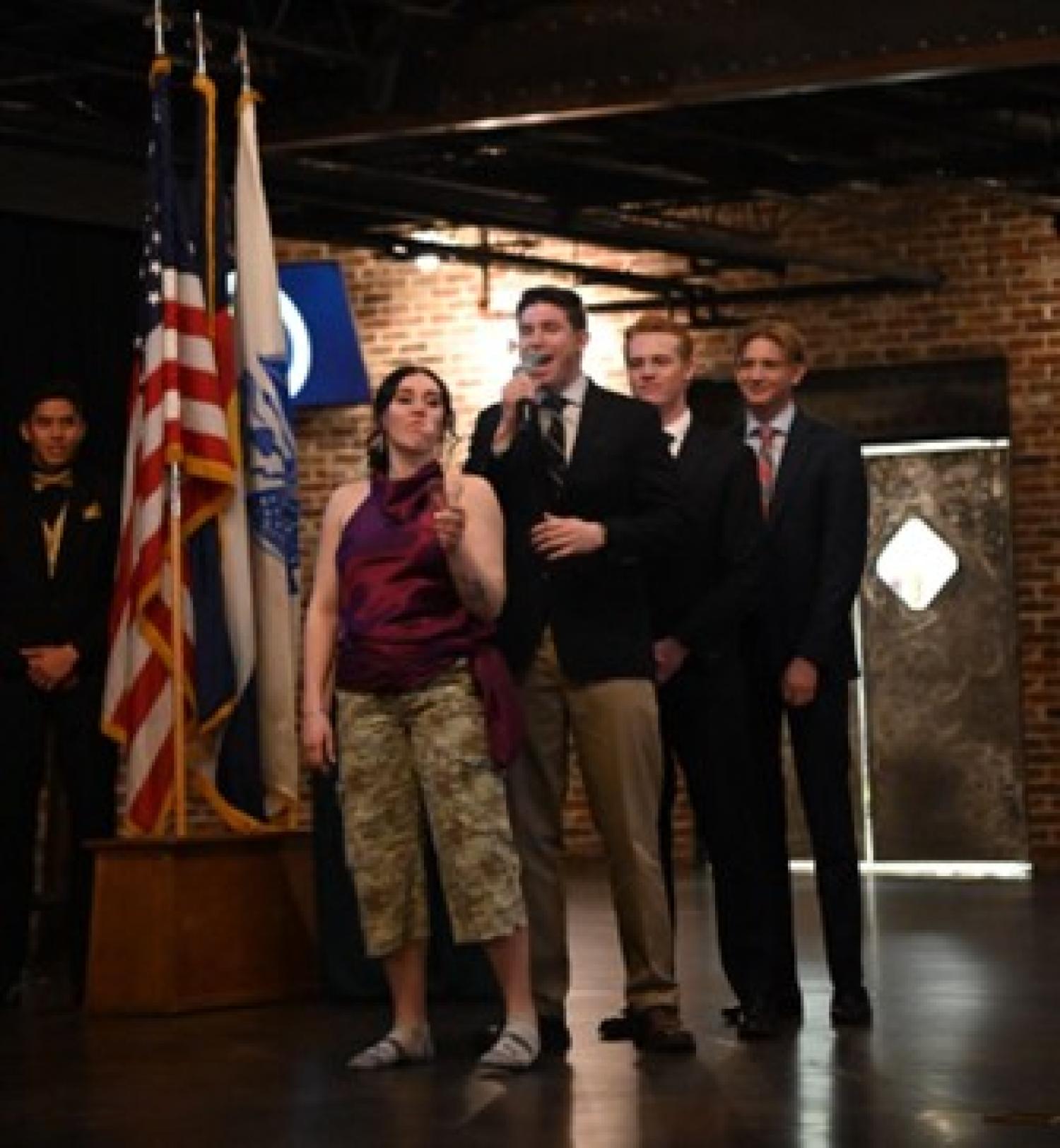 Alpha Company MSIIIs perform a skit about cold weather gear and Colorado’s demanding weather conditions during training.