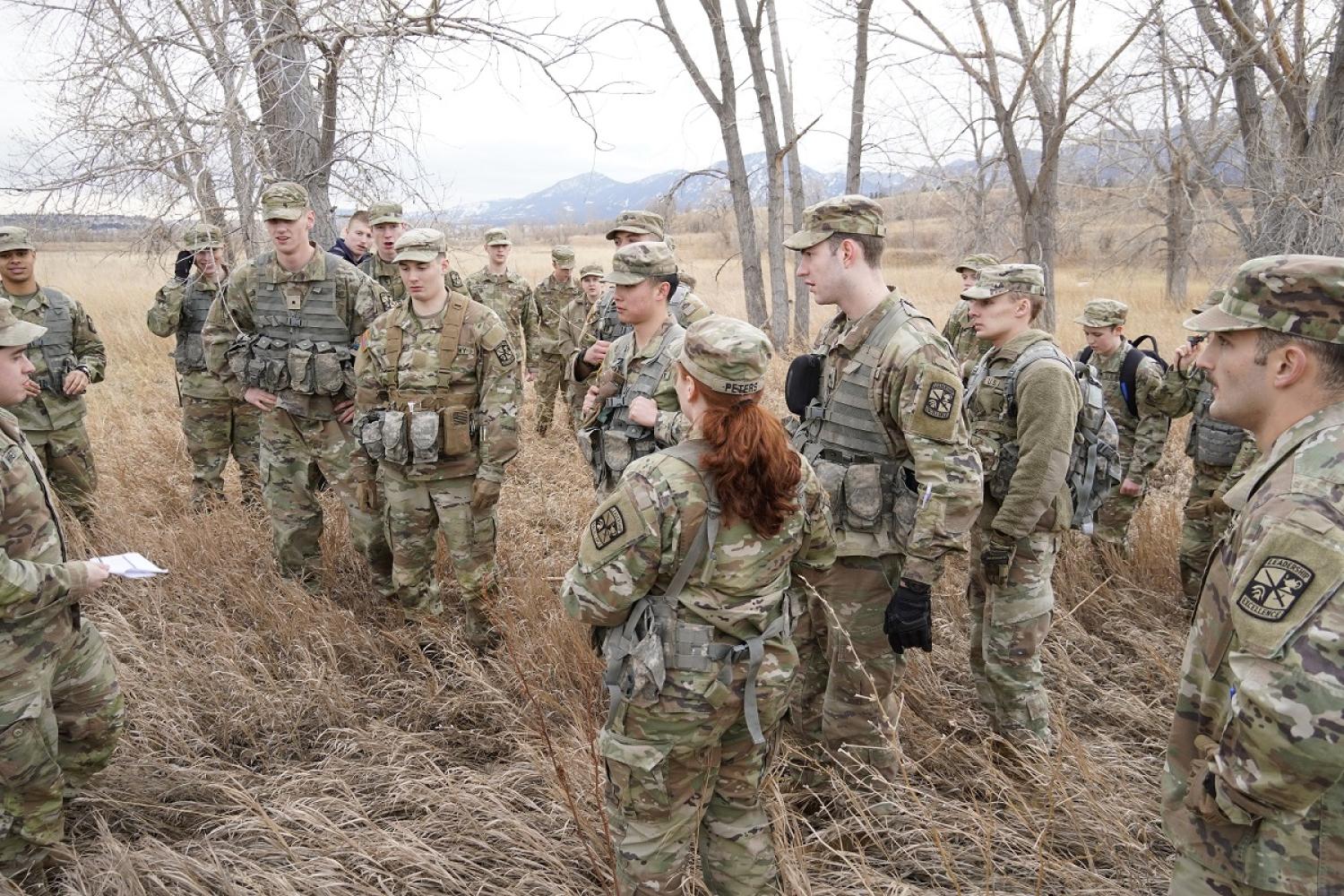 Cadets gather to review their first maneuvers. Photo courtesy of CDT William Vlad.