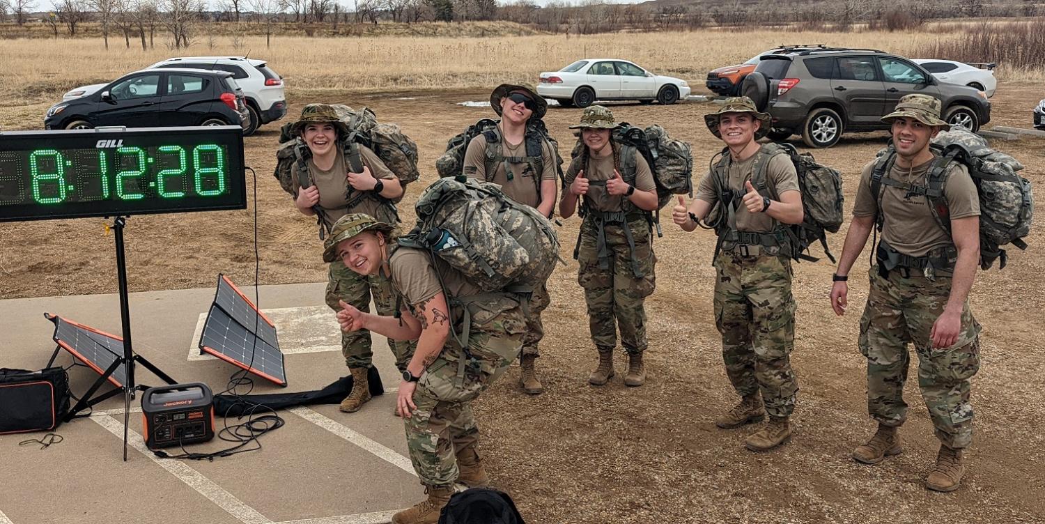 Charlie Company Cadets finish their Bataan Death March trek at 8 hours, 12 minutes, 28 seconds. Photo courtesy of CPT Austin Wesley.