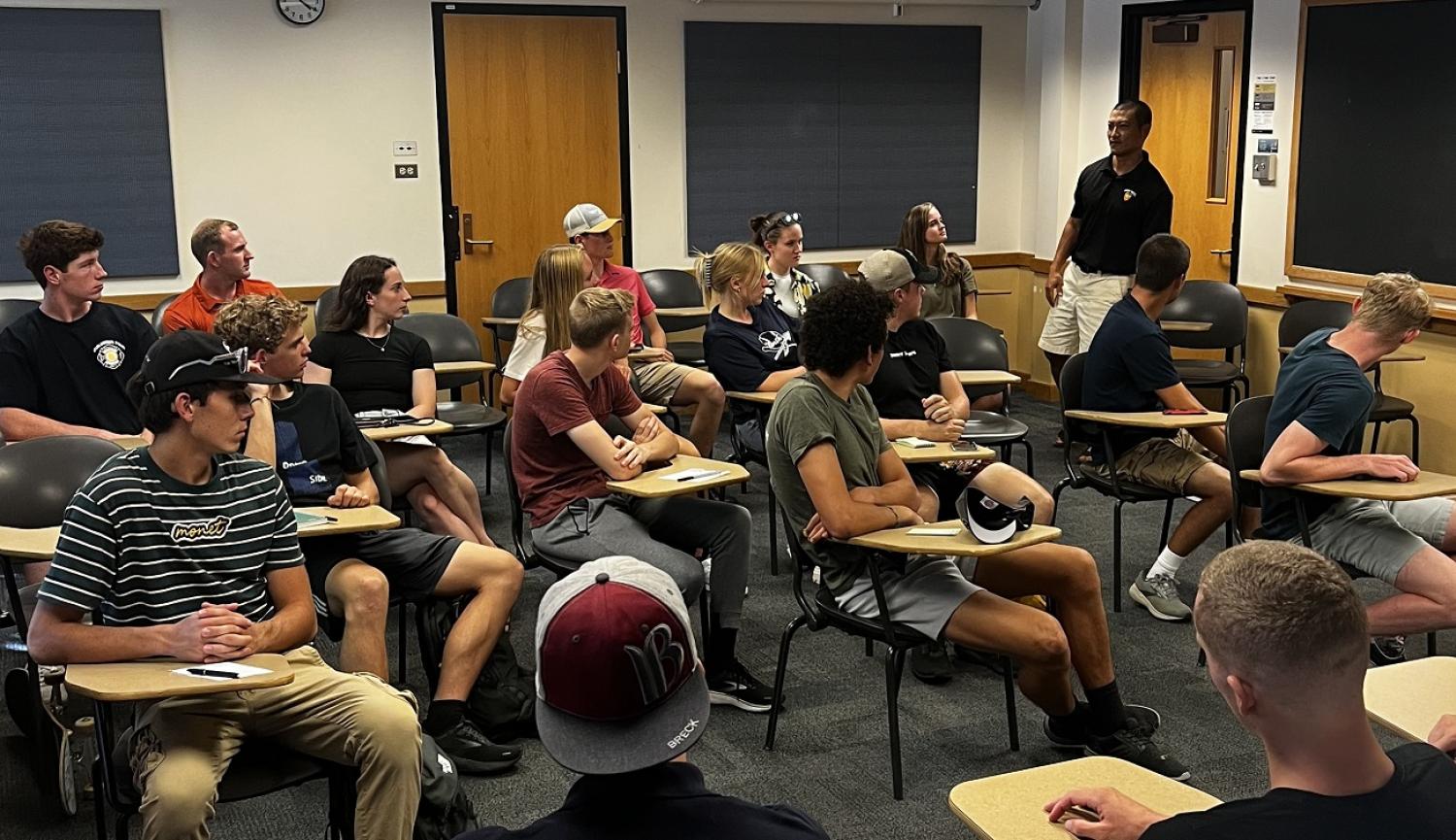 Freshmen Cadets are introduced to LTC Bryce Kawaguchi, the head of the Army ROTC department and the Cadets PMS (Professor of Military Science). Photo courtesy of CPT Chris Head.