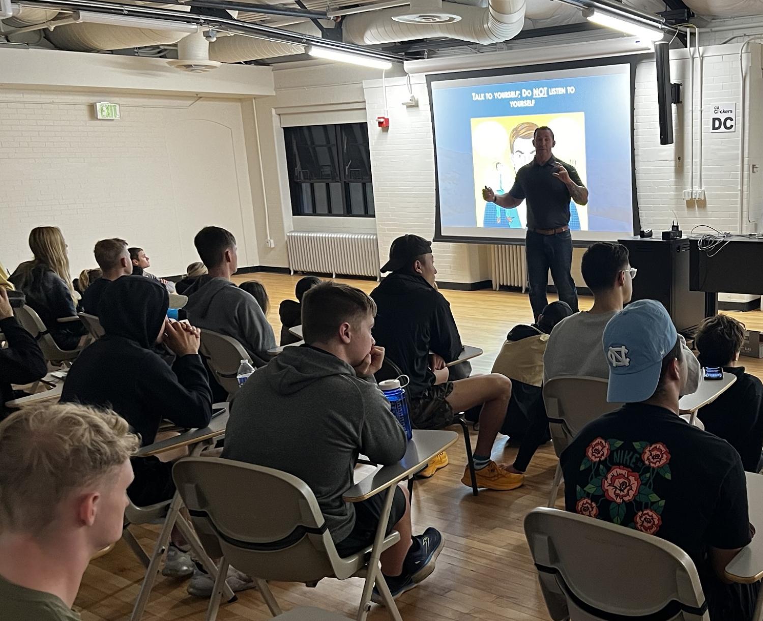 Mr. David Hageman, a local firefighter was the guest speaker at the AROTC Friday PT session on September 16, 2022. Photo courtesy of CPT Chris Head.