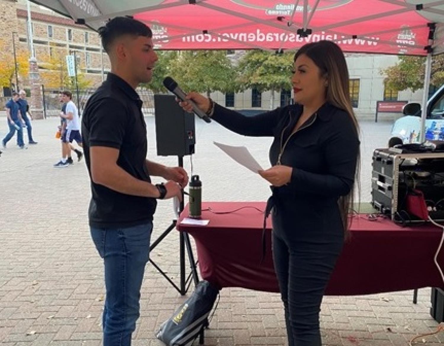 AROTC Cadet Cardona-Santos conducted a Spanish language radio interview on Friday, October 22, 2021. Photo courtesy of Cadet Arianna Decker.