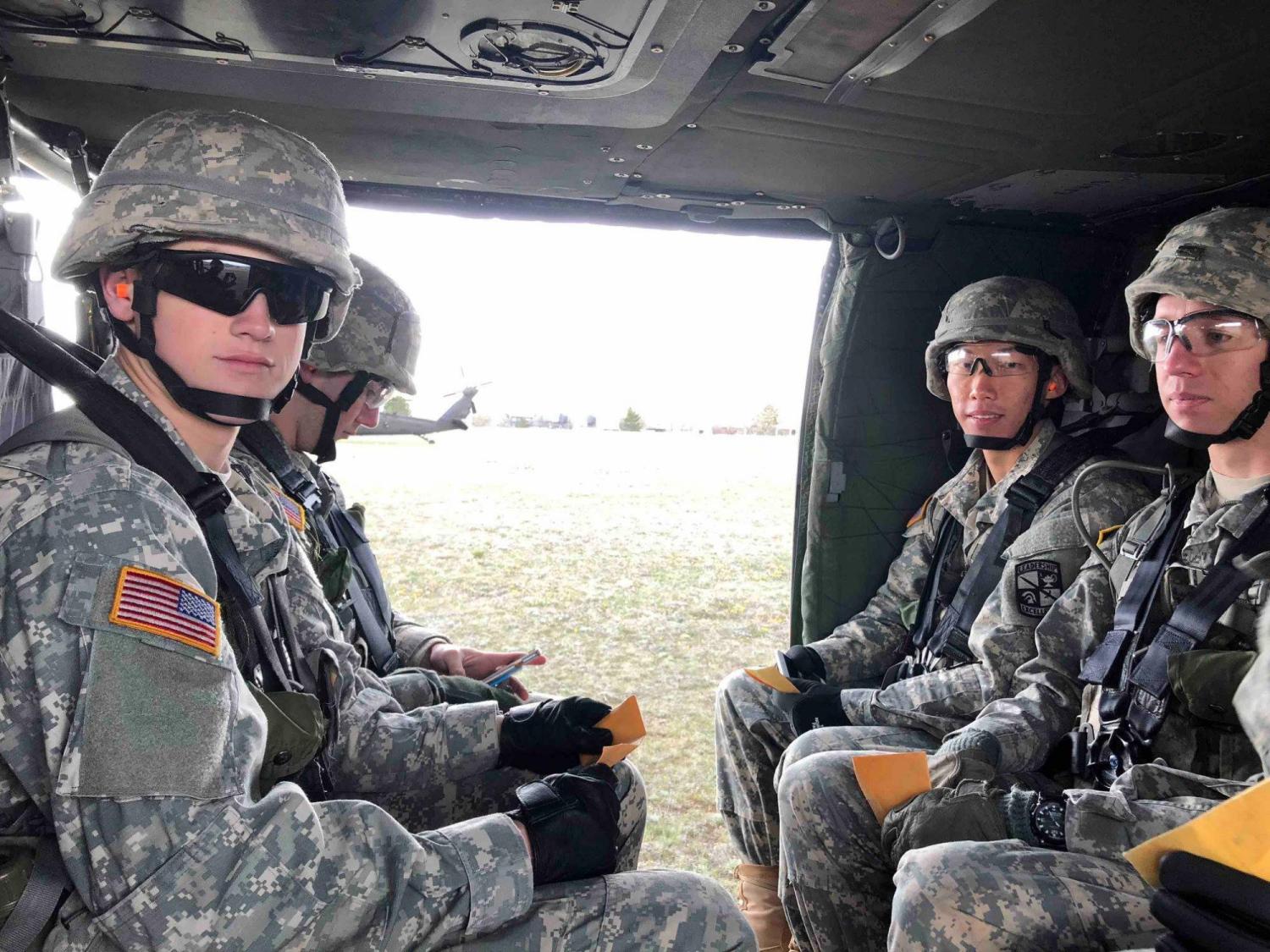 Cadets in a helicopter