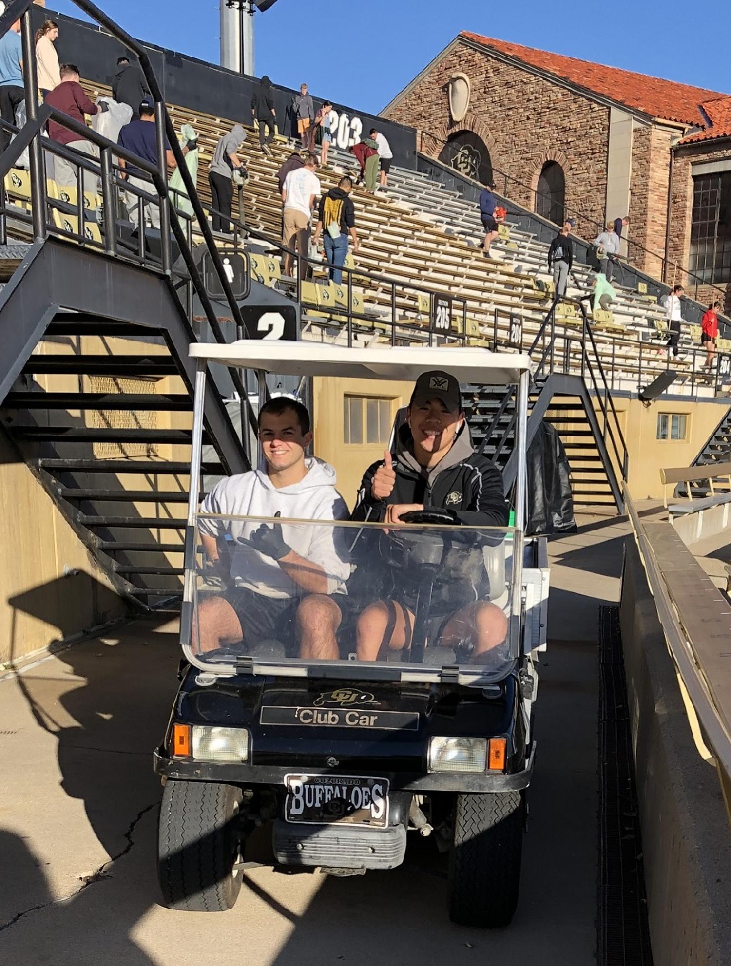 Army ROTC Cadets use a golf cart to move the full clear bags to one central location. Photo courtesy of the Golden Buffalo Battalion.