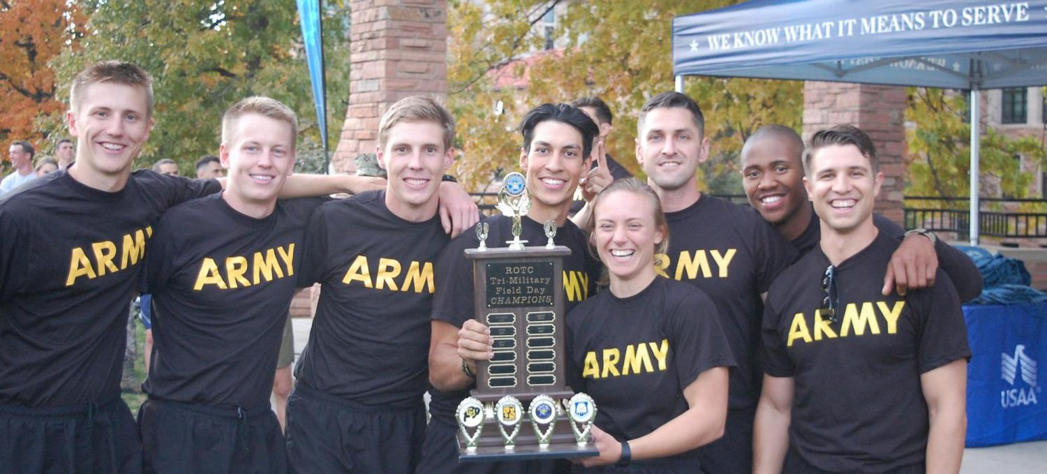 Golden Buffalo Battalion Cadets holding the trophy.