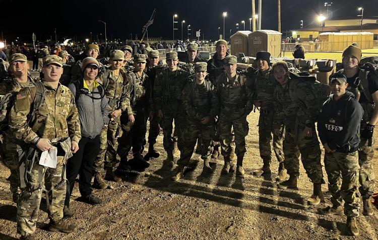 Army ROTC Cadets and Cadre getting ready to start the 2023 Bataan Death March in White Sands Missile Range outside of Las Cruces, New Mexico. Photo courtesy of CPT Chris Head.