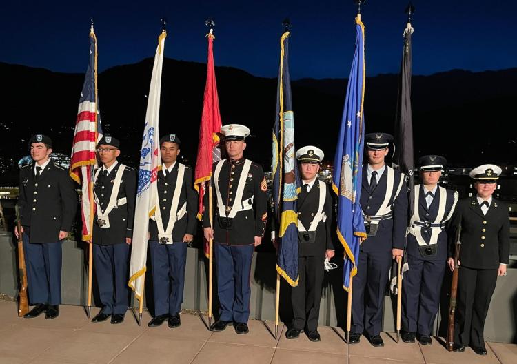 The CU-Boulder Joint ROTC Color Guard participated in the 2021 Boulder Star Lighting Ceremony on Thursday, November 11, 2021. Photo courtesy of Cadet Arianna Decker.