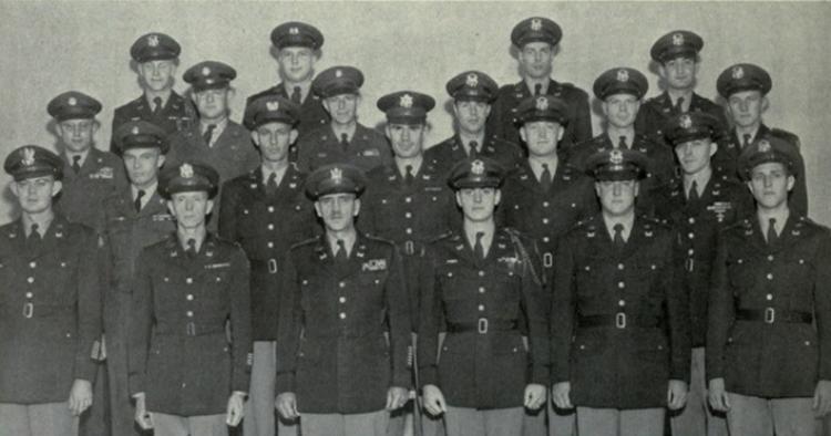 Cadet LT COL Millard Hawley Smith (front row, third from right) standing next to the current Professor of Military Science (PMS),  COL Cornman L. Hahn (fourth from right). Photo courtesy of the 1951 Colorado Yearbook.
