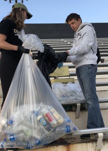 Army ROTC Cadets had to distinguish what items go into what bags – recycling, compostable or trash.
