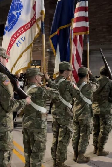 Army ROTC Color Guard Cadets display the colors before they go on the field behind the CU Marching Band – Folsom Stadium on September 16th at the CU football game against CSU. Photo courtesy of CPT Chris Head.