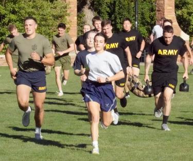 Army Cadets running towards the finish line in the sprint-drag-carry event. Photo courtesy of AROTC CDT William Vlad.